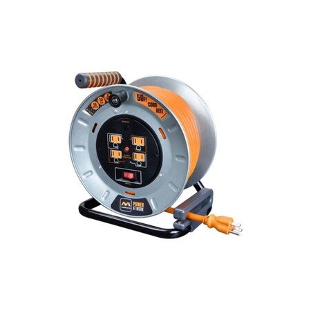 Pro-Xt Master Plug 50Ft 4 Sockets 15A 12AWG Medium Open Metal Reel OTMP501512G4SL-US